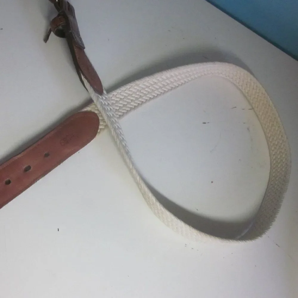 Torino Mens Size 36 Woven Cream Cotton Belt with Leather Accents & Brass Buckle